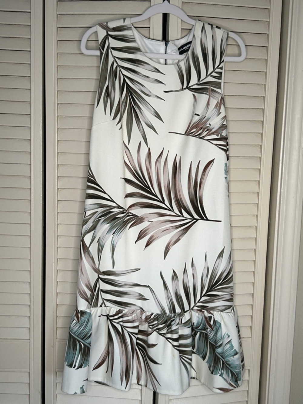 Karl Lagerfeld White Midi Dress Palm Print Size 4
